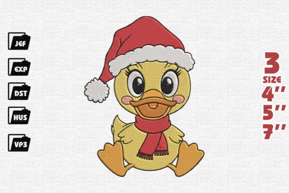 Adorable Christmas Duckling with Santa Hat Embroidery Design