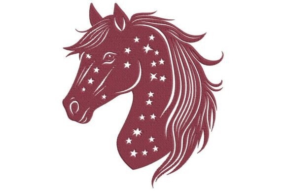 Celestial Red Horse with Stars Embroidery Design