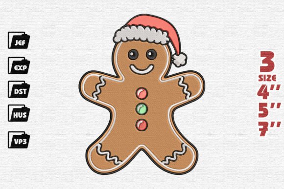 Christmas Gingerbread Man in Santa Hat Embroidery Design Review