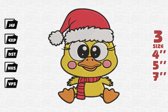 Cute Christmas Duckling in Santa Hat Embroidery Design