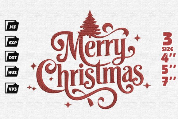 Elegant Ornate Merry Christmas Flourish Embroidery Design
