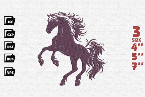 Elegant Rearing Stallion Embroidery Design in Plum