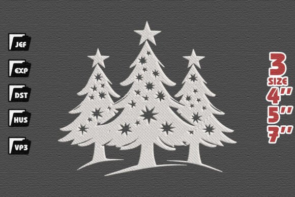Elegant Starry Christmas Tree Forest Embroidery Design