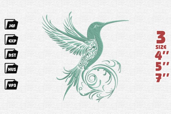 Elegant Teal Filigree Hummingbird Embroidery Design Review