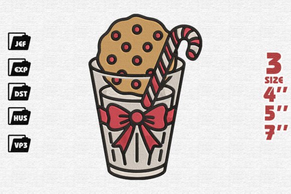 Festive Christmas Cookie and Candy Cane in a Glass Embroidery Design