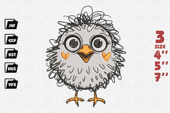 Funny Loopy Bird with Wide Eyes Embroidery Design