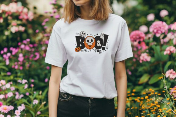Playful BOO Halloween Embroidery Design with Skulls and Ghosts