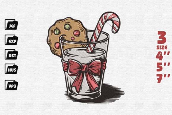 Retro Christmas Milk and Cookies for Santa Embroidery Design