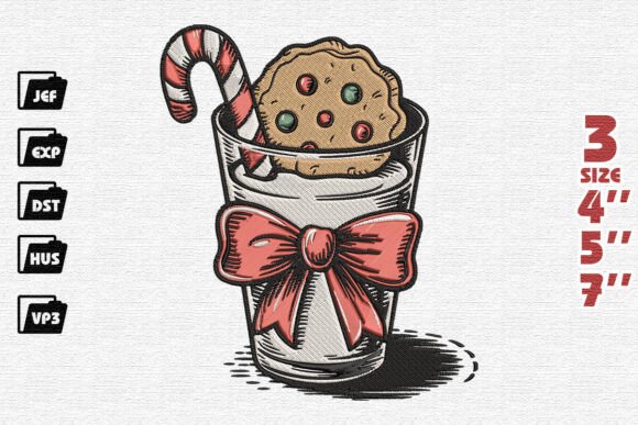 Retro Santa's Milk and Cookies Embroidery Design