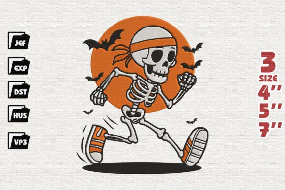 Running Skeleton Halloween Fun Run Embroidery Design