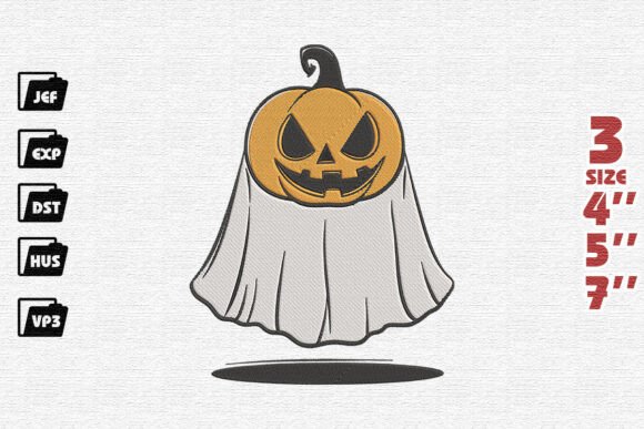 Sinister Jack-o -lantern Ghost Halloween Embroidery Design